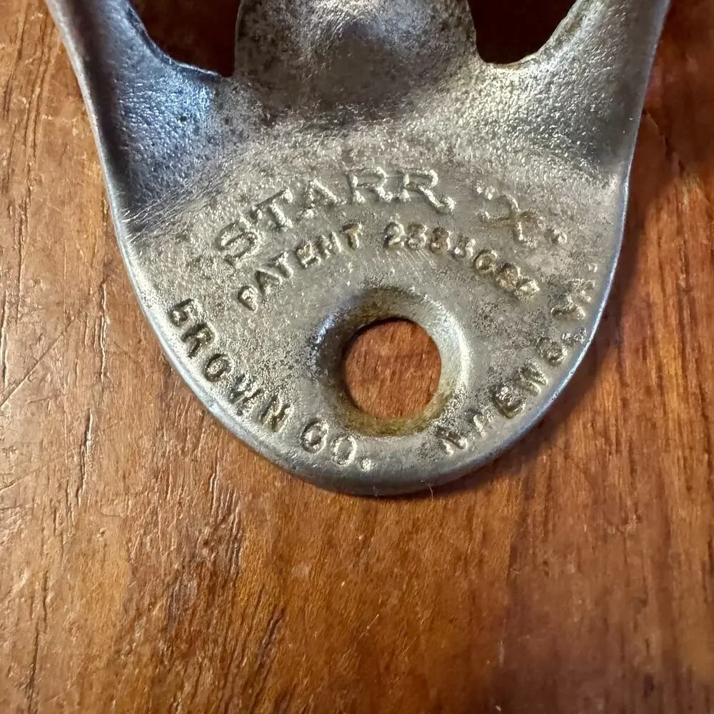 Vintage Unbranded Starr X Wall Mount Bottle Opener Brown Co Newark NJ Metal